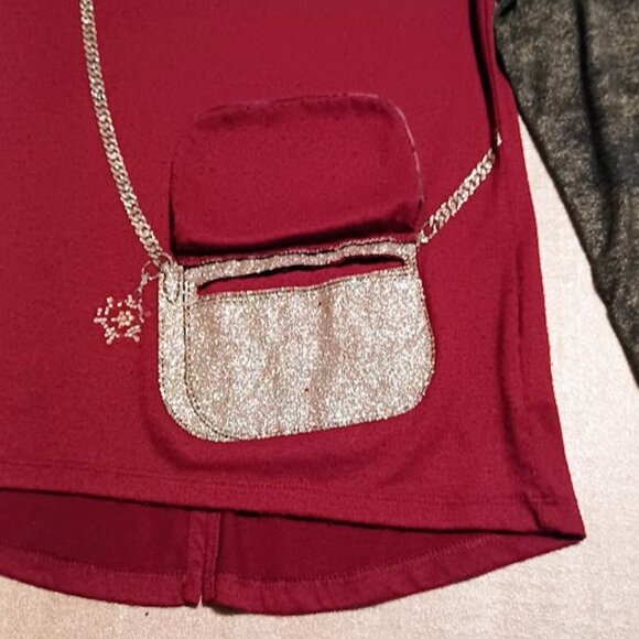 Jessica Simpson Girls size M maroon, gray 3/4 sleeve top w/silver sparkles - Picture 5 of 9